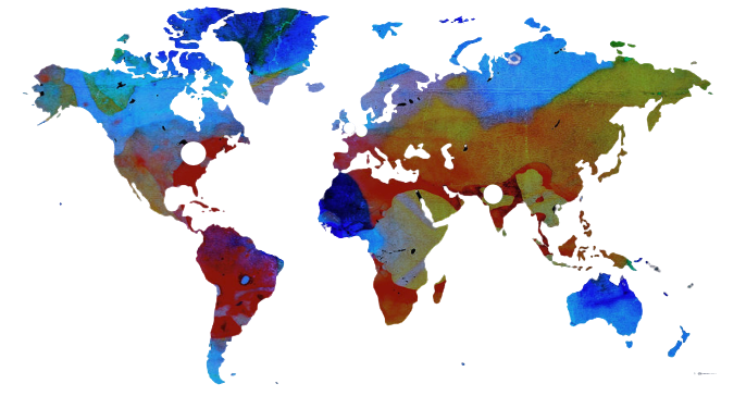 World Map with Netherlands, UK, India and USA market